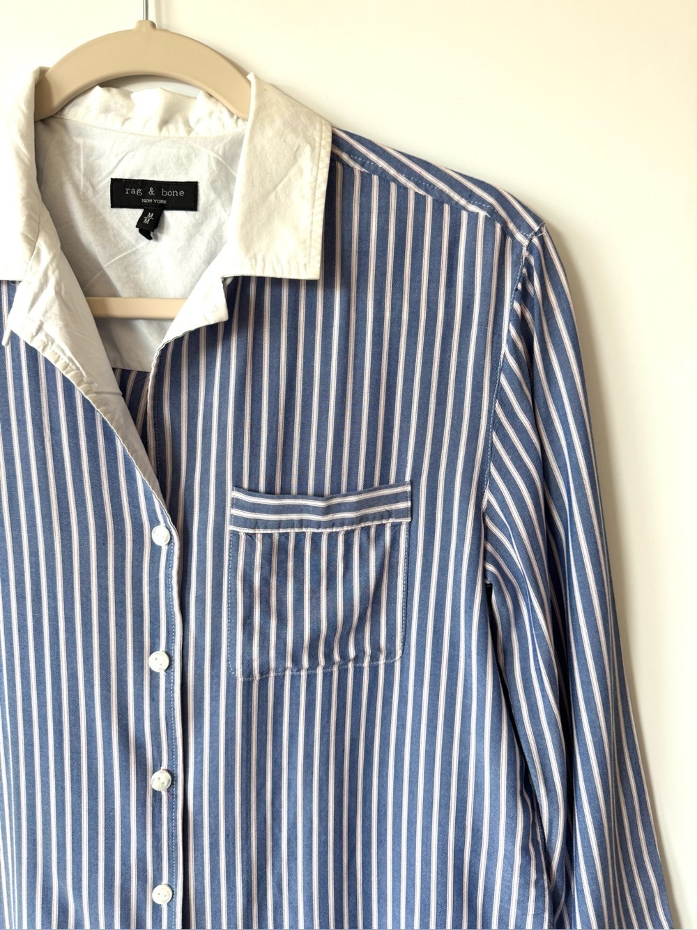 Rag & Bone Amelia Blue and White Striped Long Sleeve Notched Collar Shirt - Picture 5 of 8